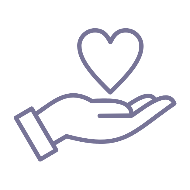 Donate icon: a hand held palm up with a heart resting on it