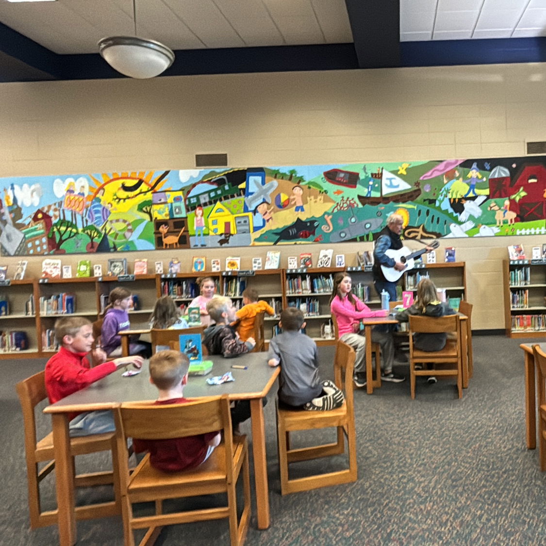 Children at a Good News club in a school library